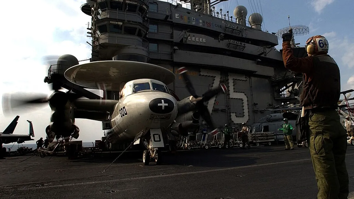 US Navy aircraft carrier in Persian Gulf waters near Strait of Hormuz 2026